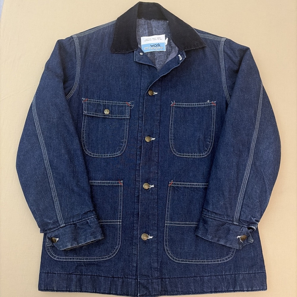 Vintage 70s Sears Work Leisure Blanket Lined Blue Denim Chore Jacket Men's M